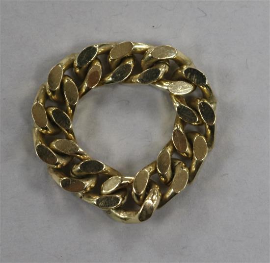 A yellow metal curb link chain ring, size P.